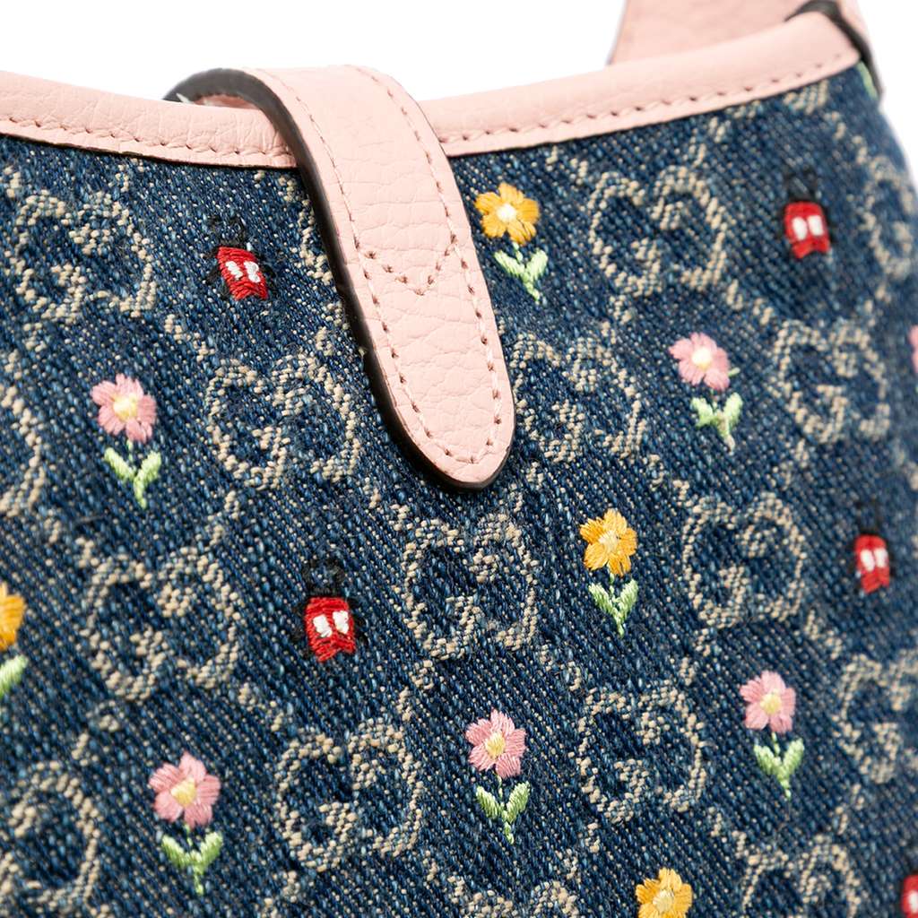Gucci Limited Edition Mini GG Denim Embroidered Floral Jackie 1961 Crossbody - Image 14