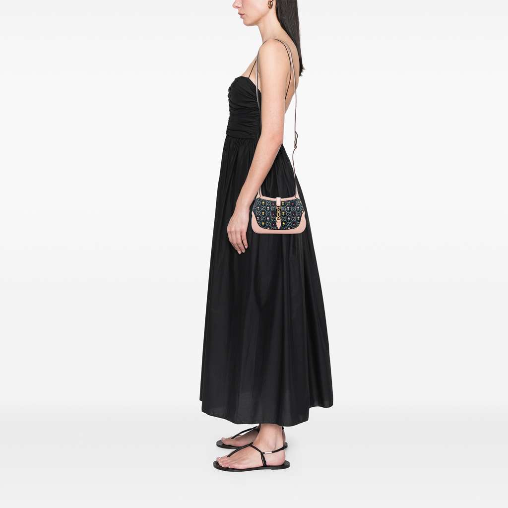 Gucci Limited Edition Mini GG Denim Embroidered Floral Jackie 1961 Crossbody - Image 15