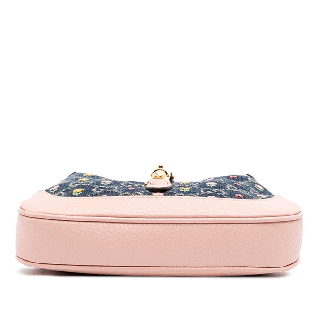 Gucci Limited Edition Mini GG Denim Embroidered Floral Jackie 1961 Crossbody - Image 6