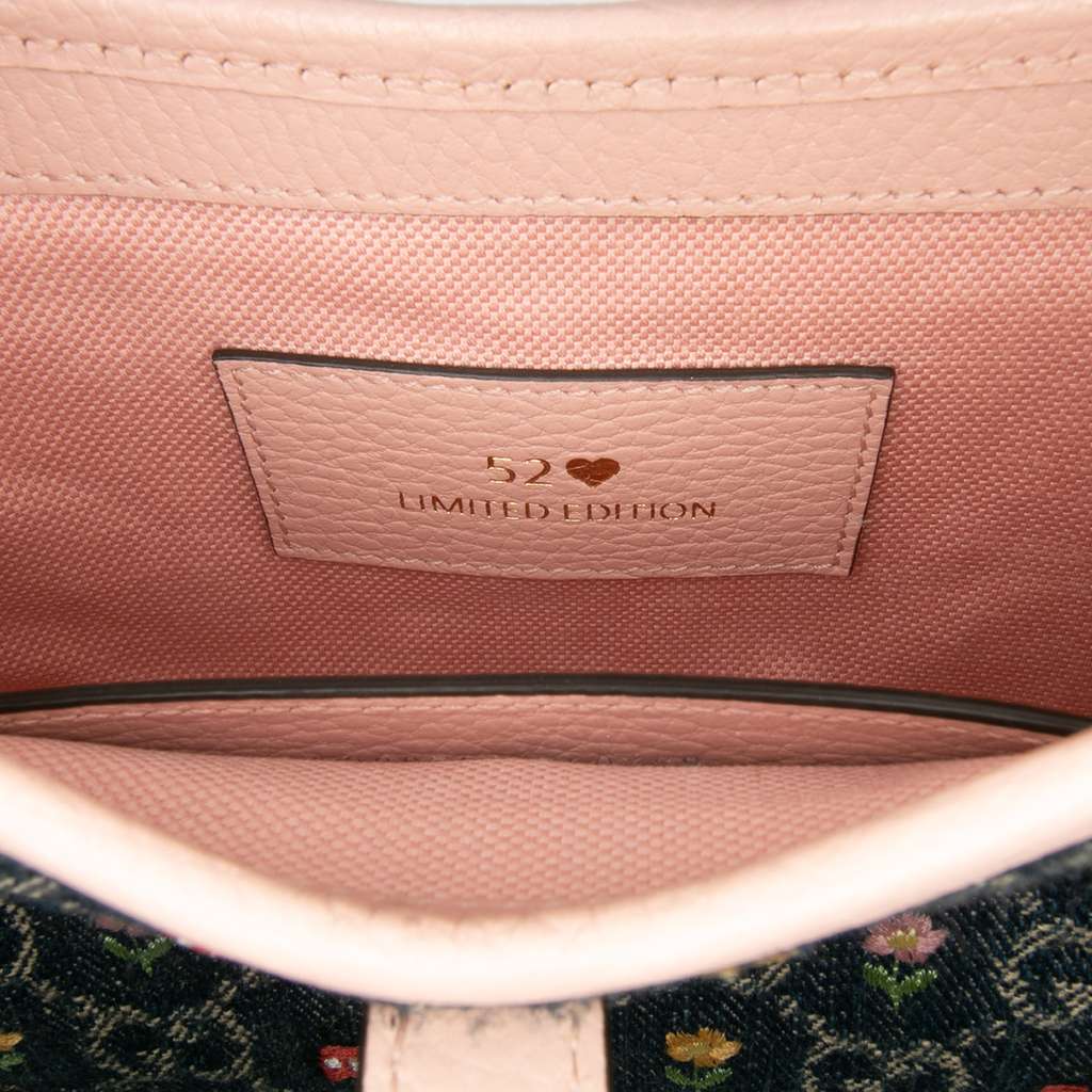 Gucci Limited Edition Mini GG Denim Embroidered Floral Jackie 1961 Crossbody - Side view