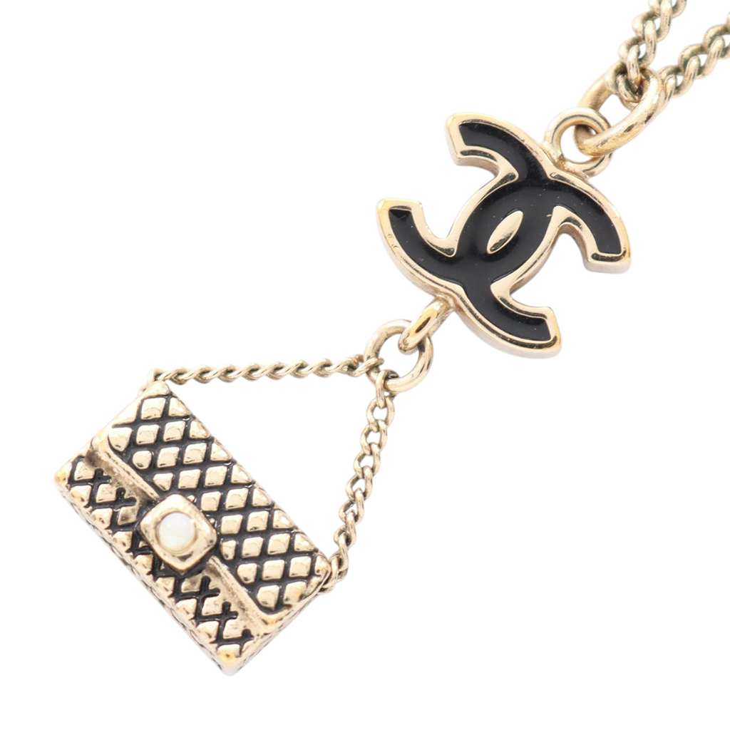 Chanel CC Gold Plated Enamel Flap Bag Pendant Necklace