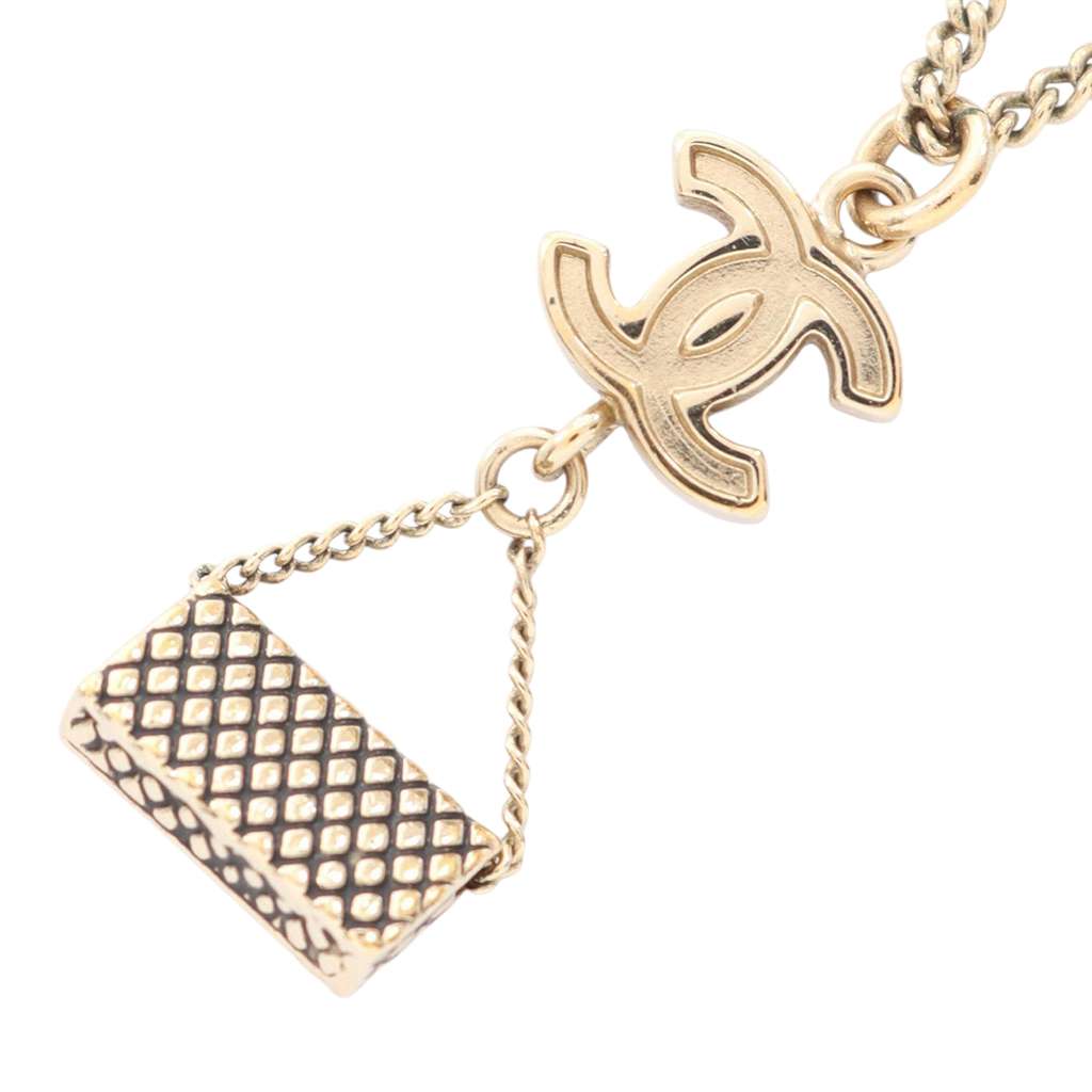 Chanel CC Gold Plated Enamel Flap Bag Pendant Necklace - Back view