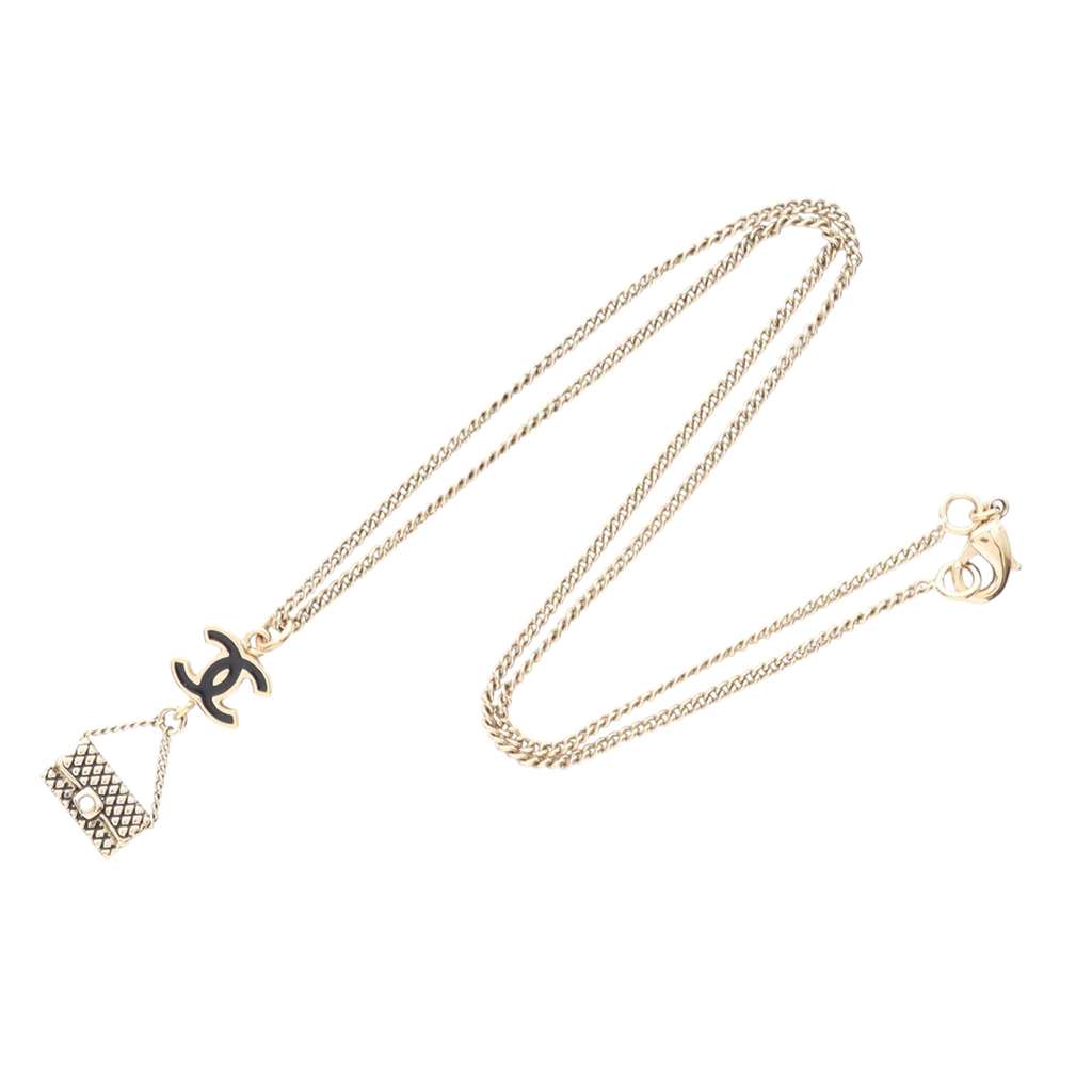 Chanel CC Gold Plated Enamel Flap Bag Pendant Necklace - 4