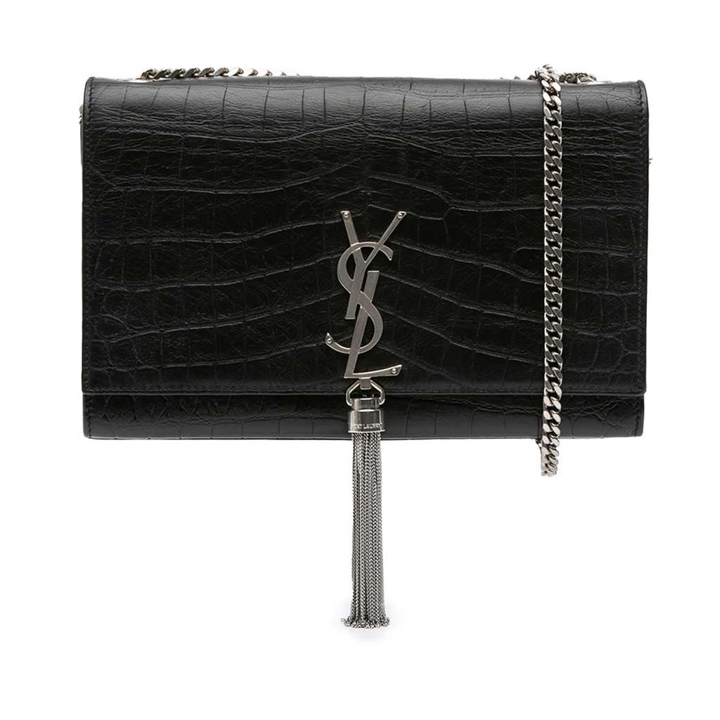 Saint Laurent Medium Croc Embossed Leather Kate Tassel Crossbody