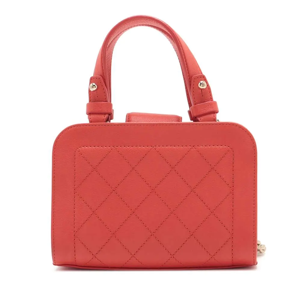 Chanel Mini Calfskin Label Click Shopping Tote Red Leather Good - Back View