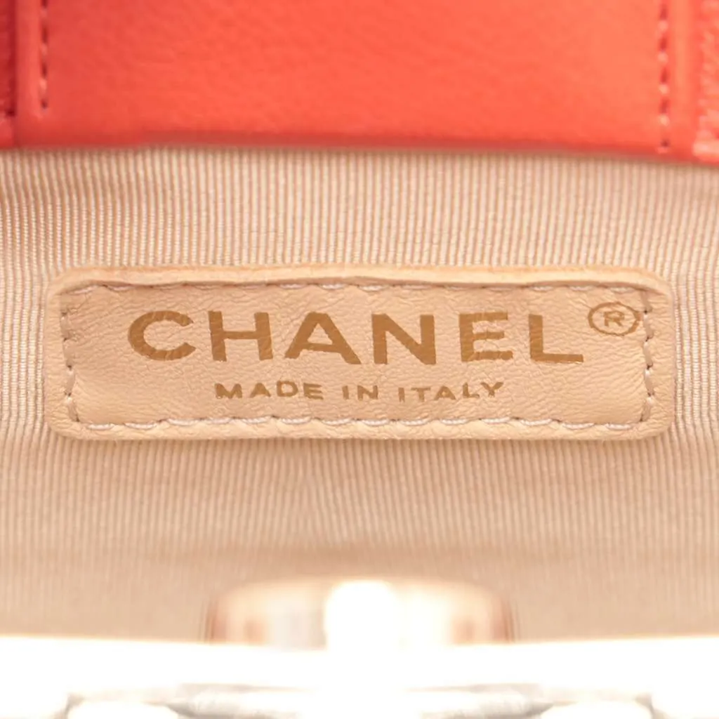 Chanel Mini Calfskin Label Click Shopping Tote Red Leather Good - Model View
