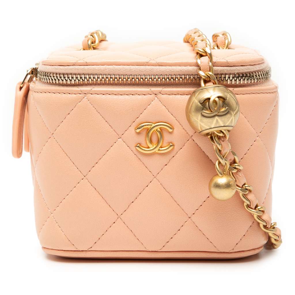 Chanel Mini Quilted Lambskin Pearl Crush Vanity Case With Chain