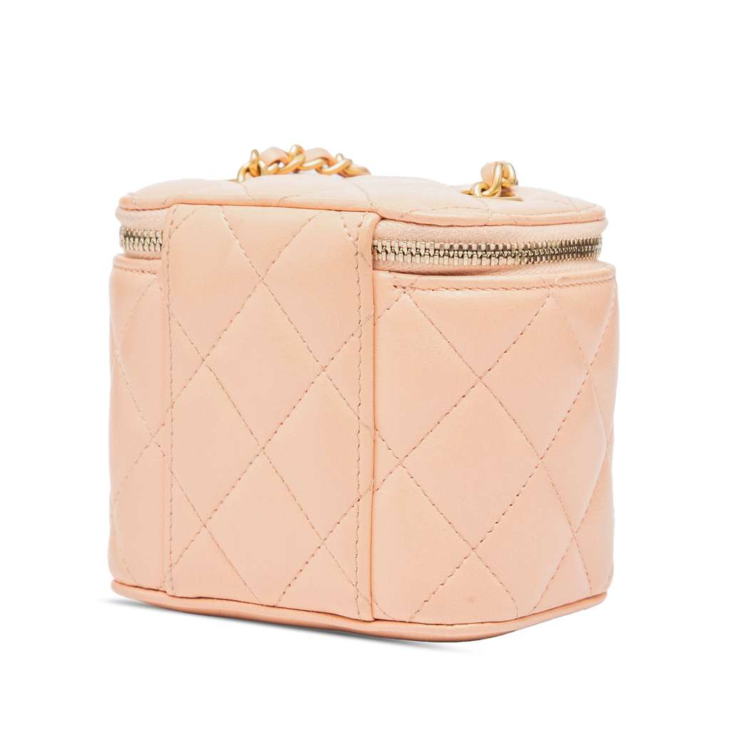 Chanel Mini Quilted Lambskin Pearl Crush Vanity Case With Chain - Back view