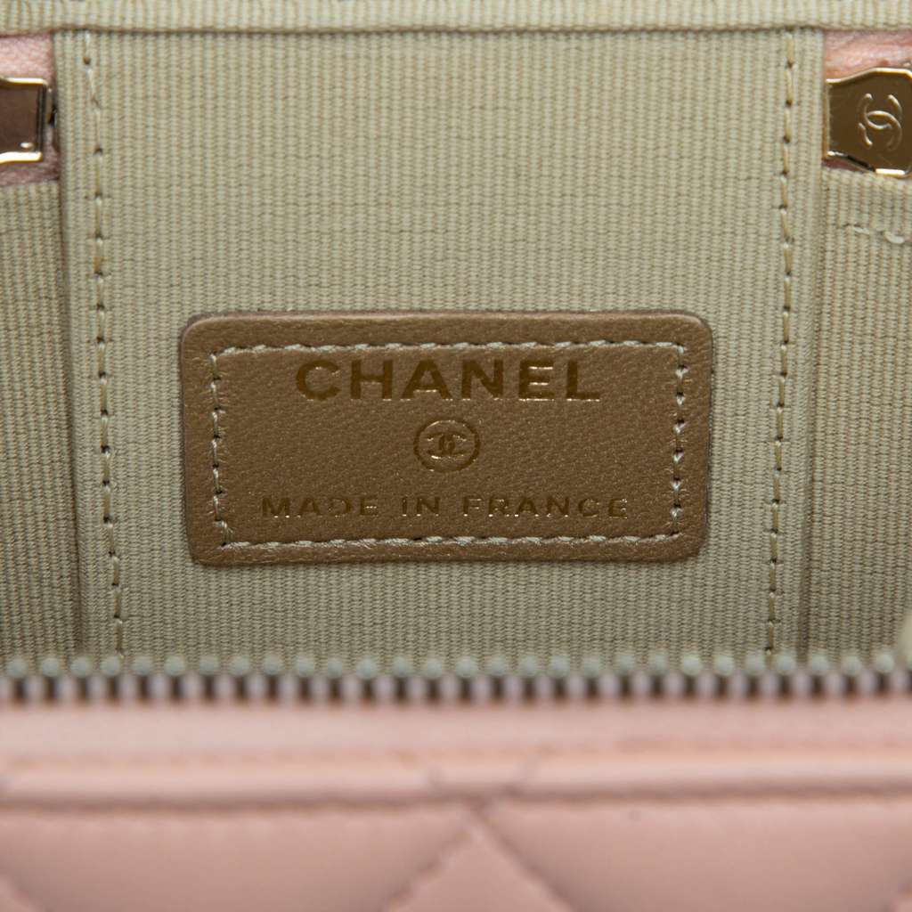 Chanel Mini Quilted Lambskin Pearl Crush Vanity Case With Chain - Side view