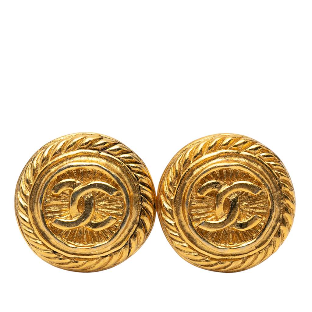 Chanel Gold Plated CC Round Clip On Earrings