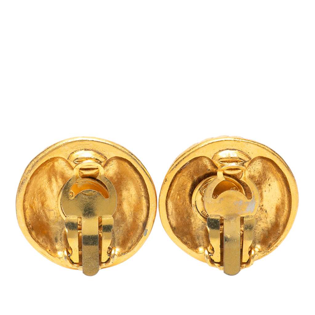 Chanel Gold Plated CC Round Clip On Earrings - Back view