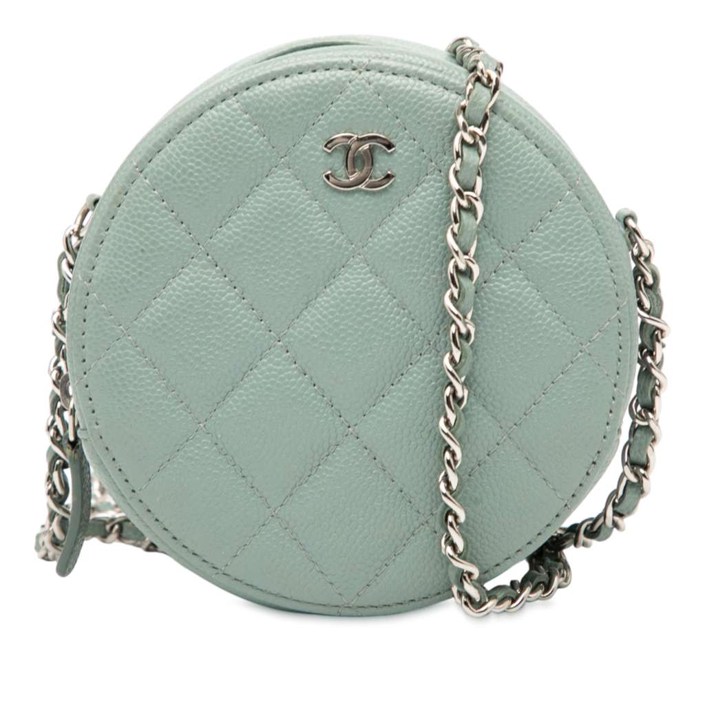 Chanel CC Quilted Caviar Round Clutch With Chain