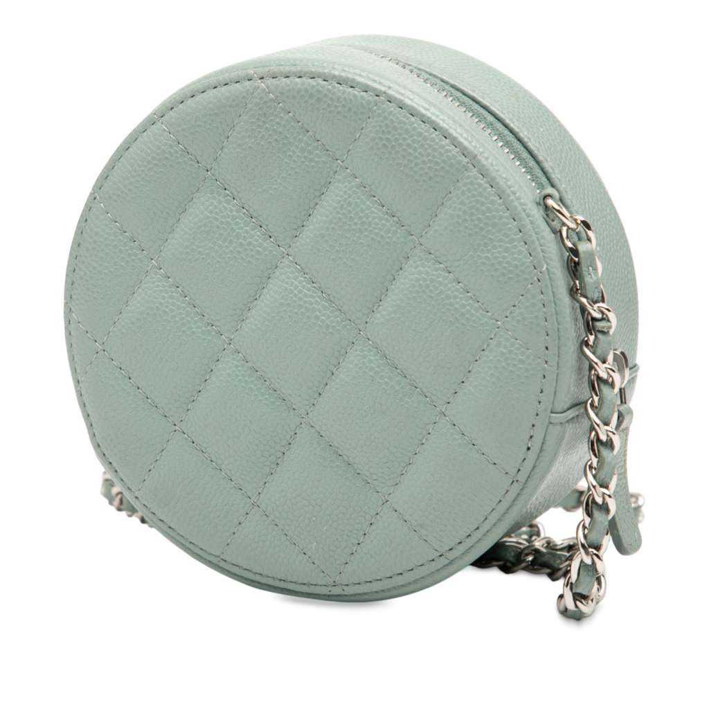 Chanel CC Quilted Caviar Round Clutch With Chain - Back view