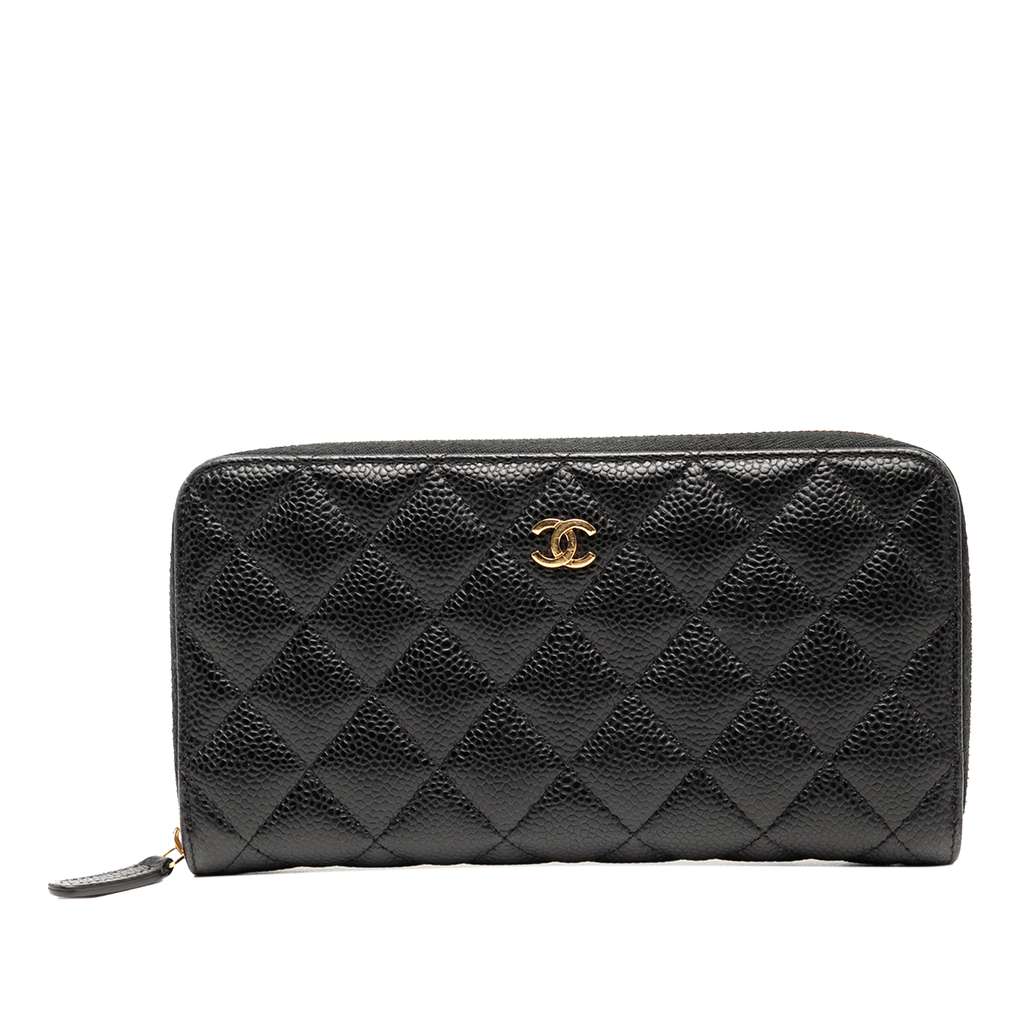 Chanel CC Quilted Caviar Zip Around Long Wallet