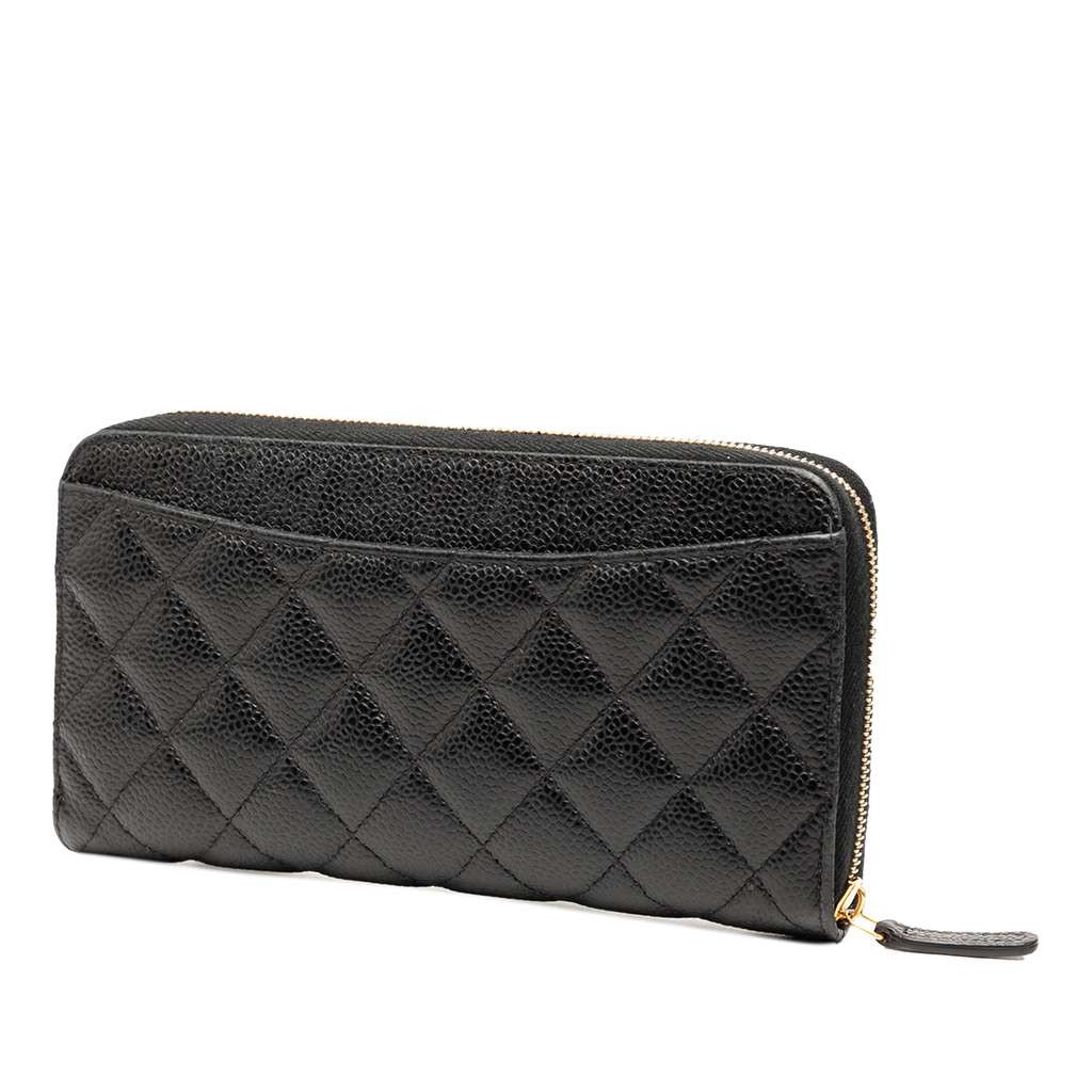 Chanel CC Quilted Caviar Zip Around Long Wallet - Back view