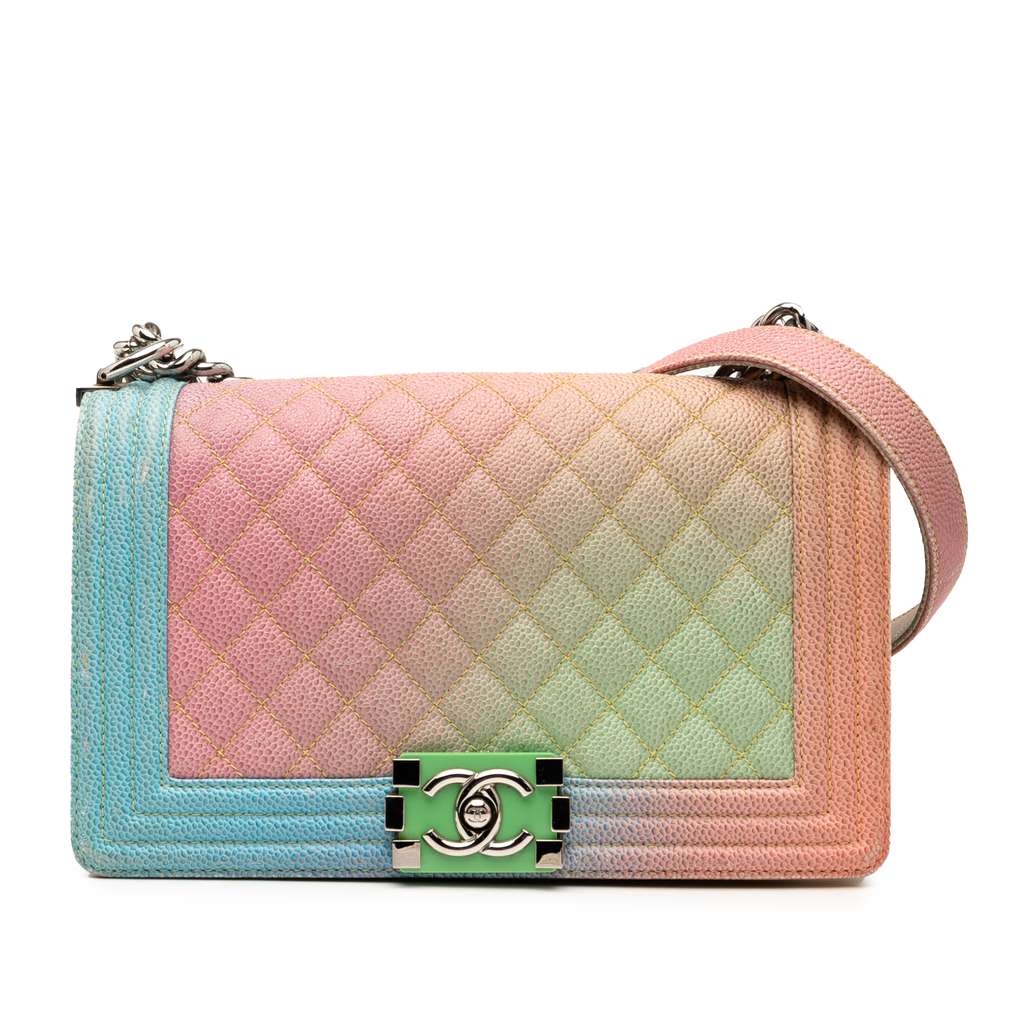 Chanel Old Medium Quilted Caviar Rainbow Boy Flap