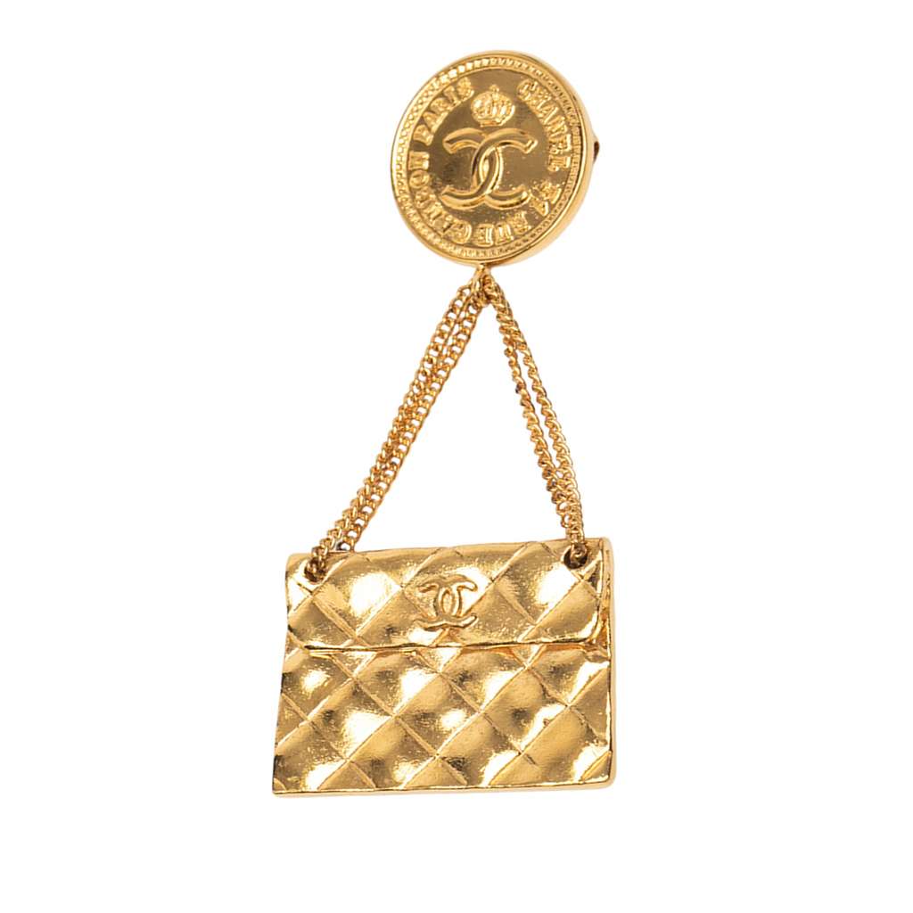 Chanel Gold Plated CC Medallion Handbag Brooch
