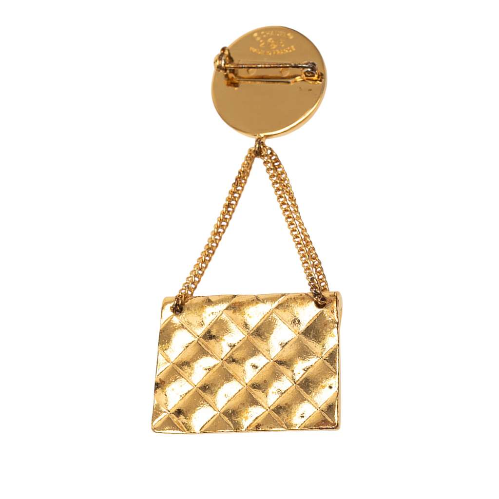 Chanel Gold Plated CC Medallion Handbag Brooch - Back view