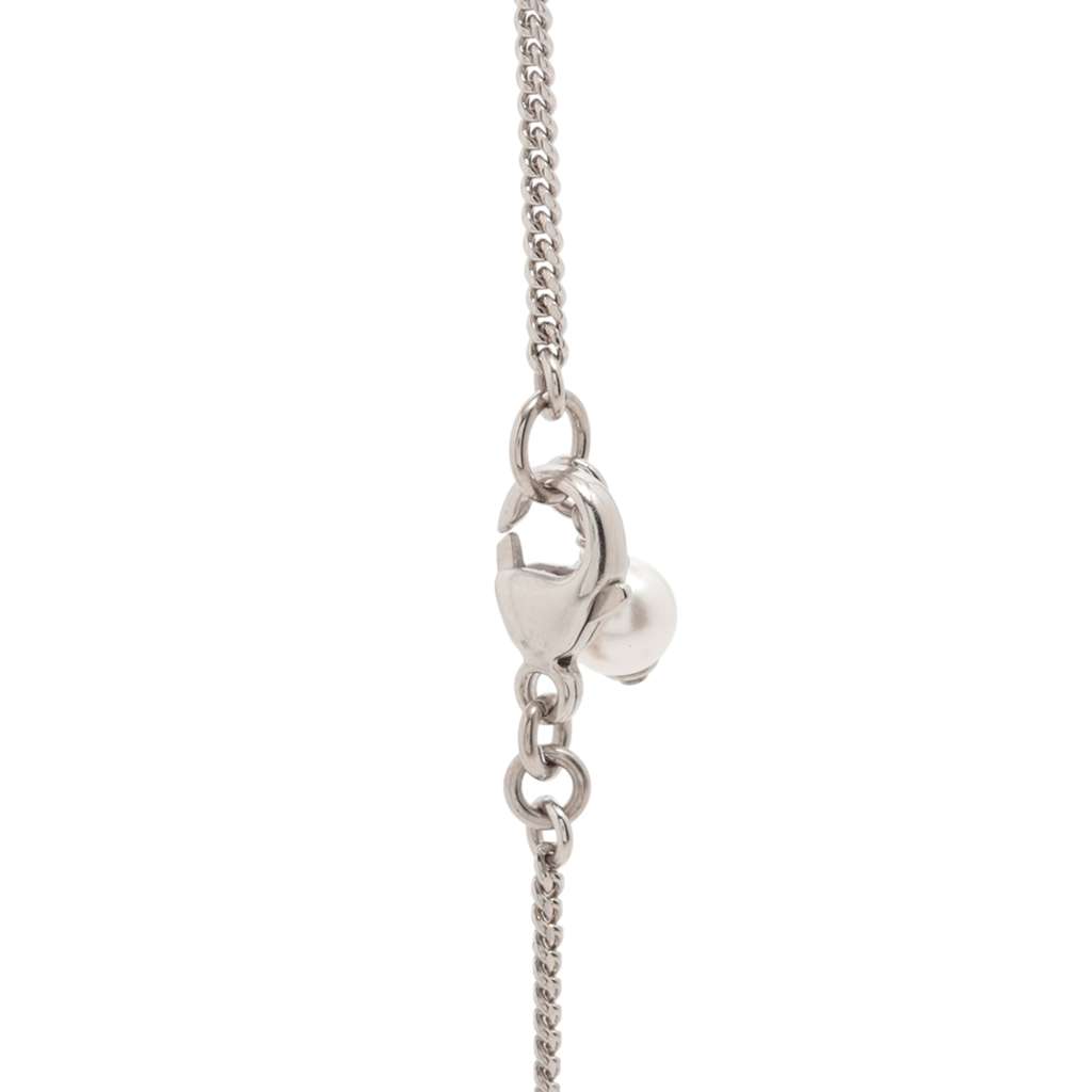 Chanel CC Silver Plated Faux Pearl and Rhinestones Heart Pendant Necklace - 4