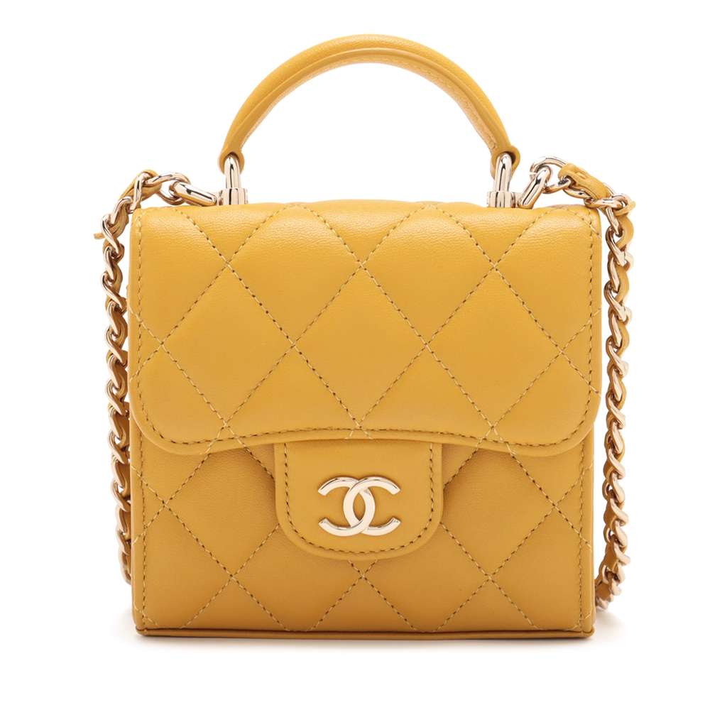 Chanel Mini CC Quilted Lambskin Top Handle Clutch with Chain