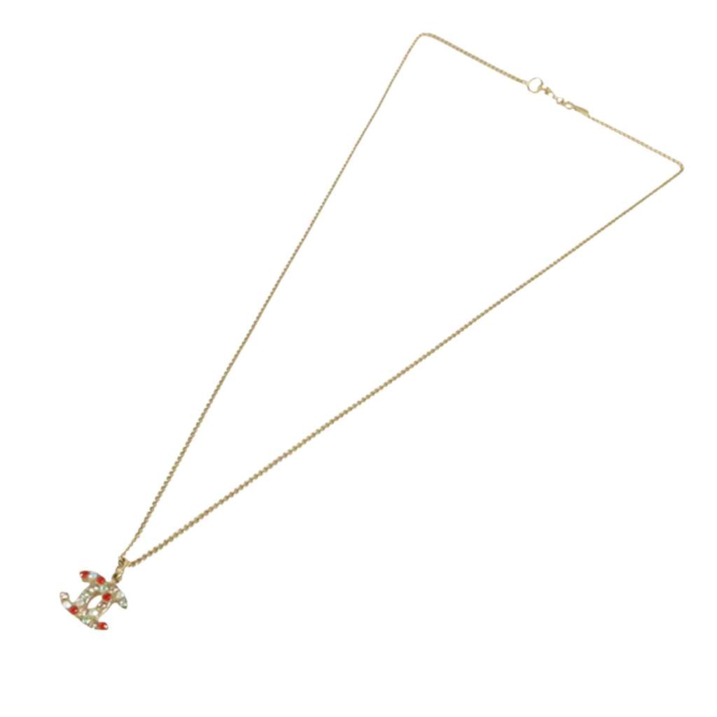 Chanel Gold Plated CC Rhinestones Pendant Necklace - Detail 2