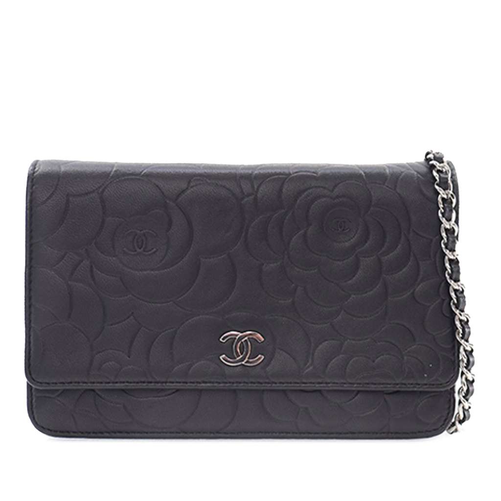 Chanel CC Embossed Lambskin Camellia Wallet On Chain