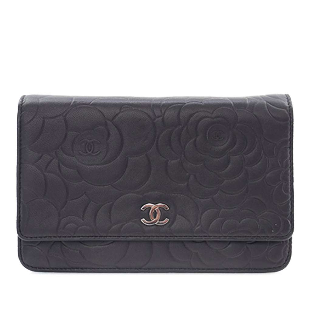 Chanel CC Embossed Lambskin Camellia Wallet On Chain - Back view