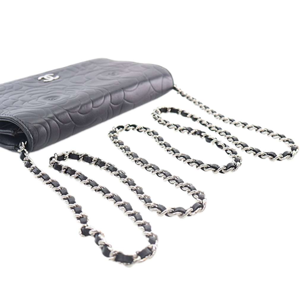 Chanel CC Embossed Lambskin Camellia Wallet On Chain - Image 16