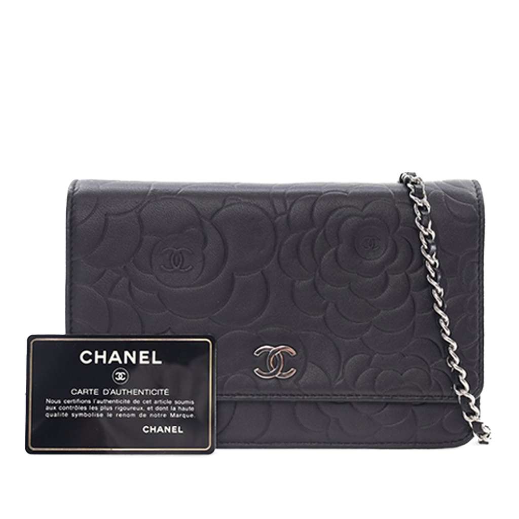 Chanel CC Embossed Lambskin Camellia Wallet On Chain - Image 17