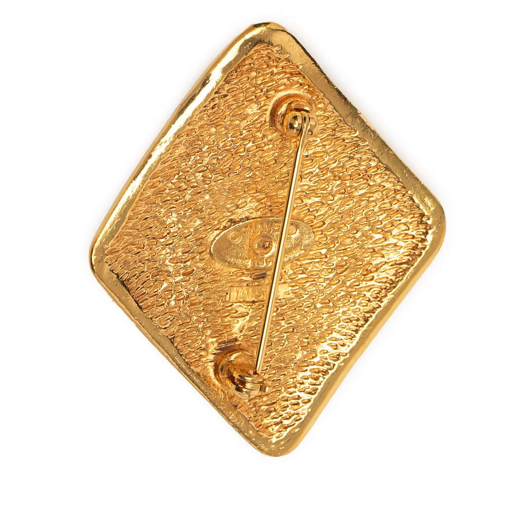 Chanel Gold Plated  Coco Mark Diamond Brooch - Back view