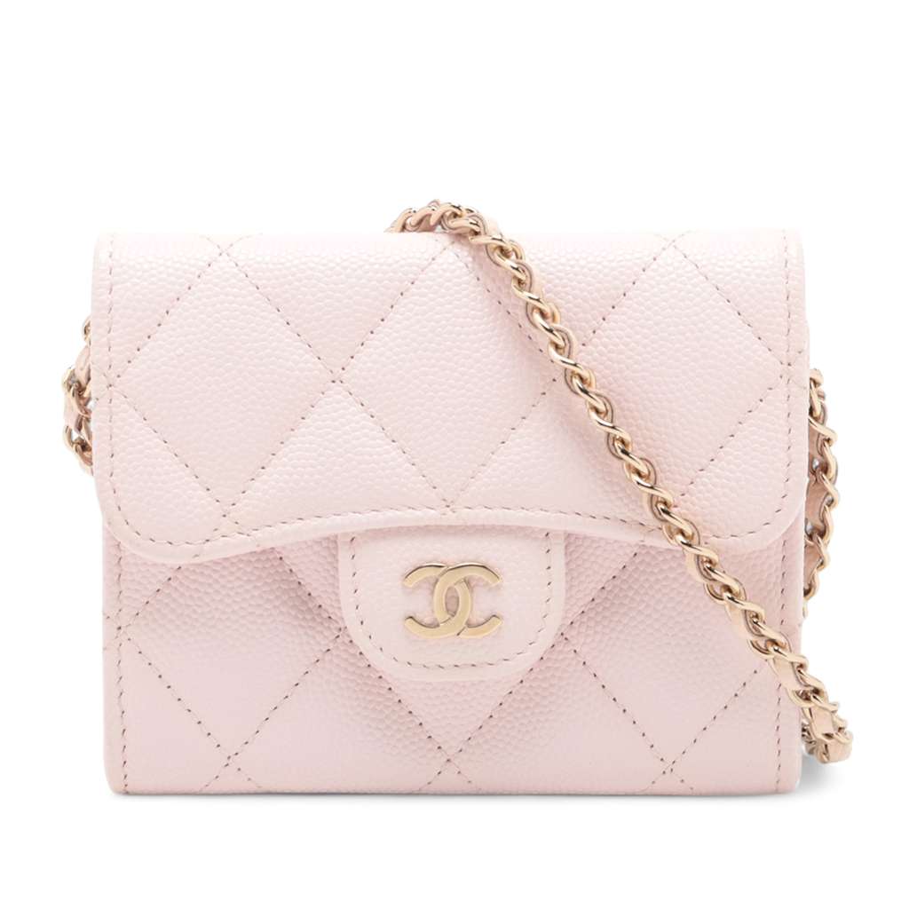 Chanel CC Quilted Caviar Flap Card Holder on Chain