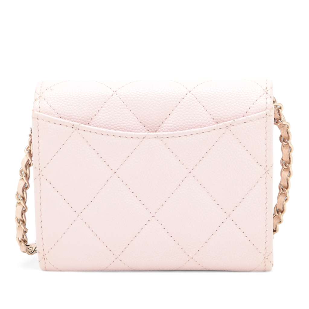 Chanel CC Quilted Caviar Flap Card Holder on Chain - Back view