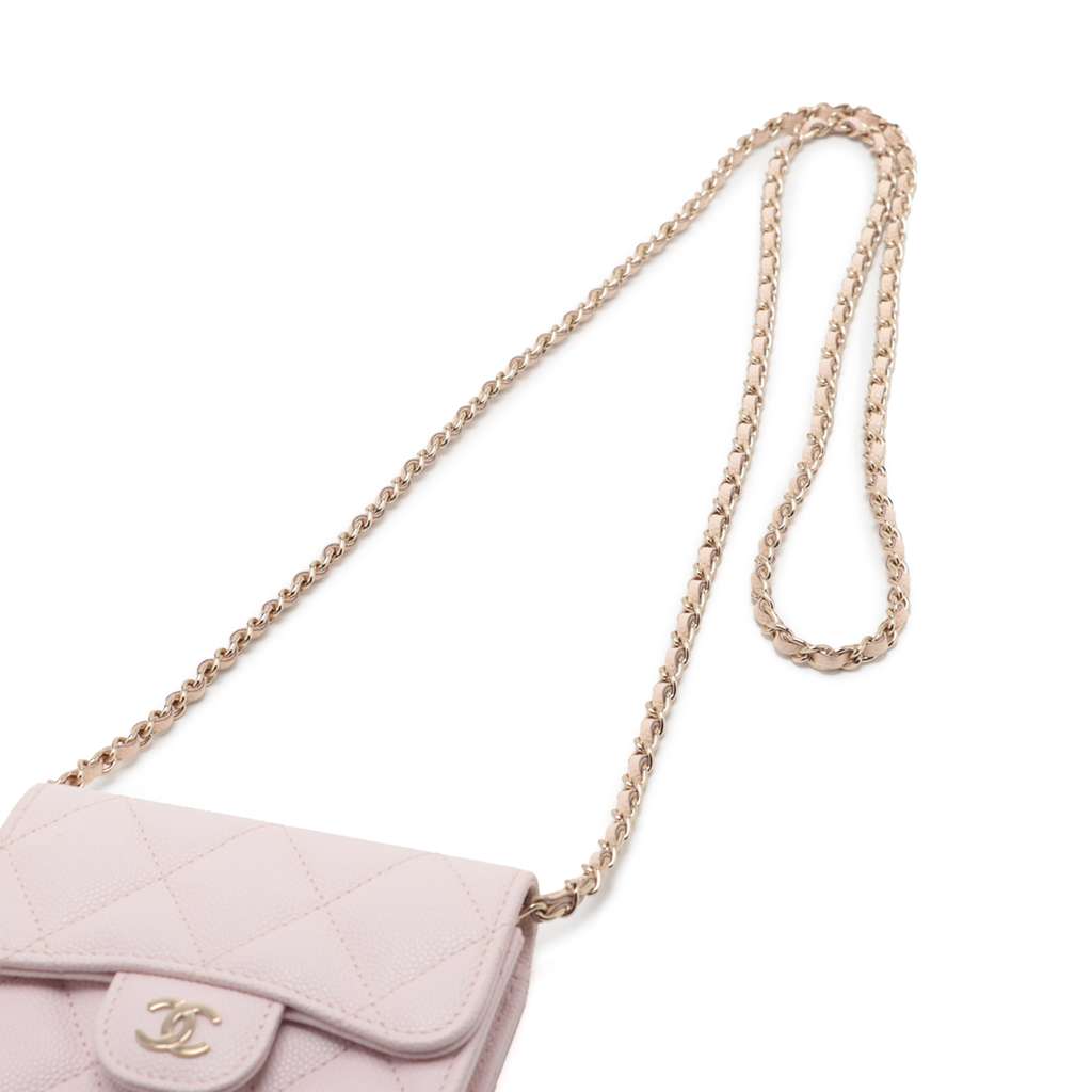 Chanel CC Quilted Caviar Flap Card Holder on Chain - Image 12
