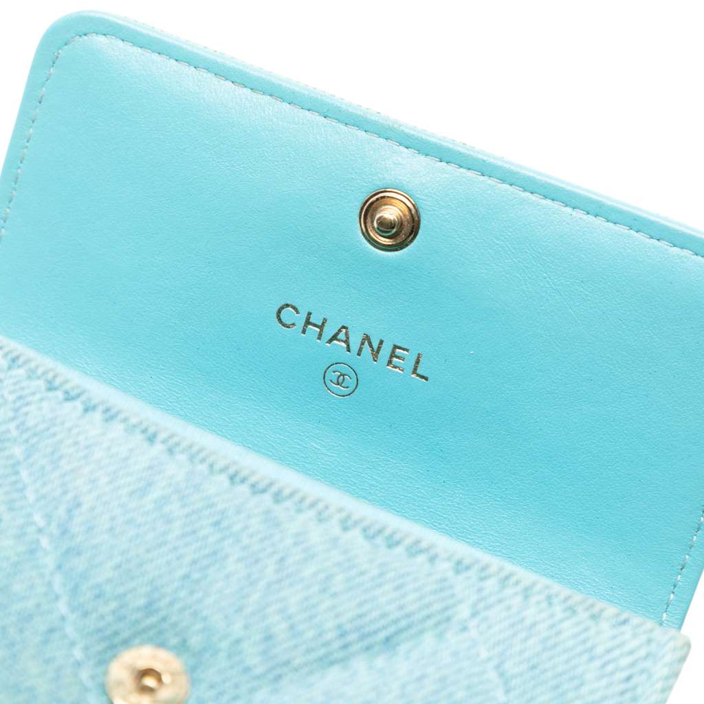 Chanel Quilted Denim 19 Card Holder with Chain - Side view