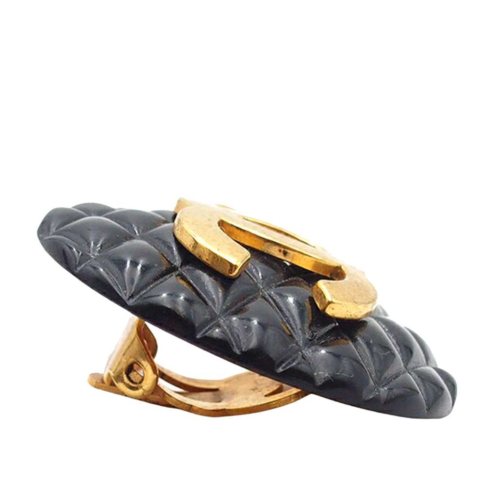 Chanel CC Resin and Gold Plated Quilted Button Clip On Earrings - 4