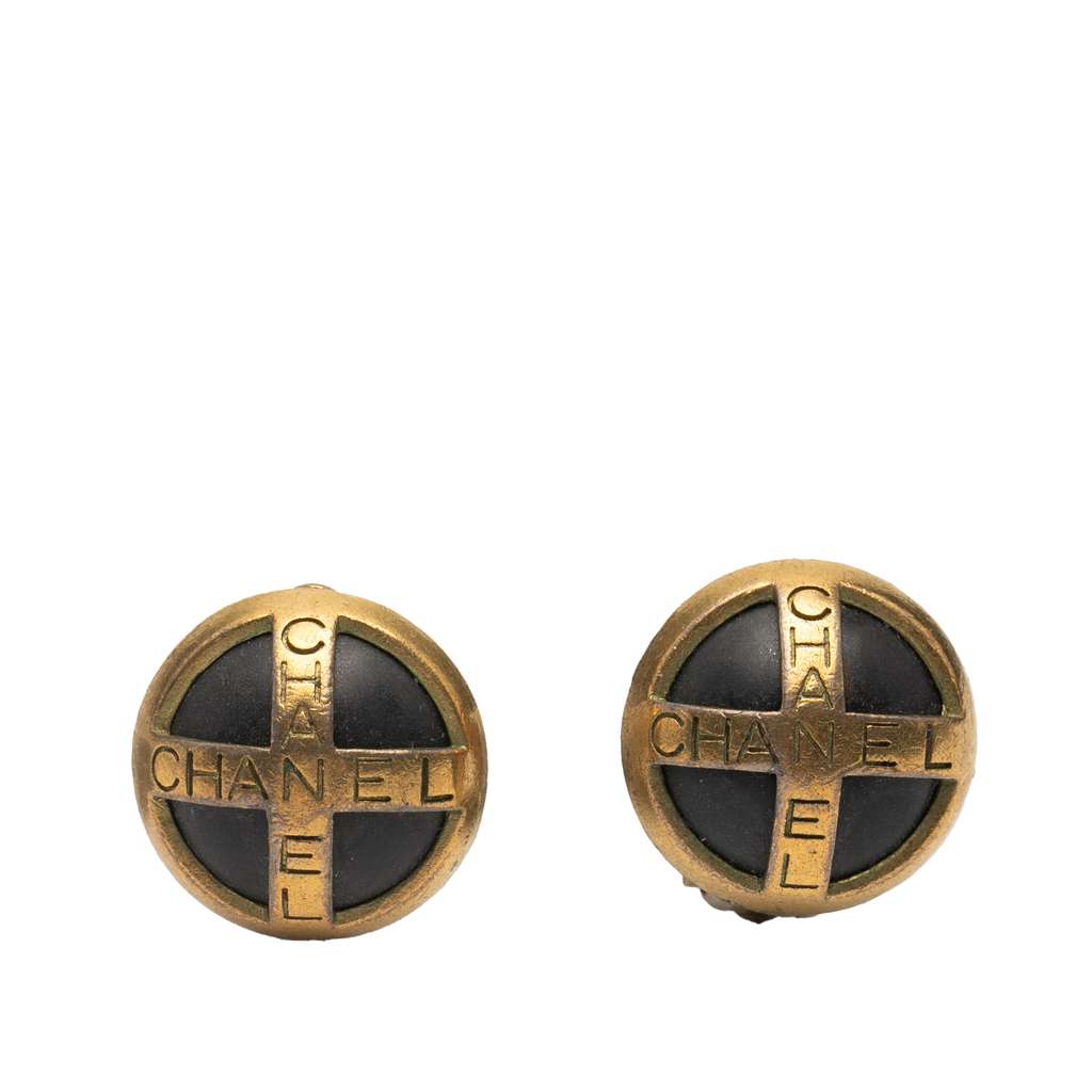 Chanel Gold Plated and Acrylic CC Round Clip On Earrings