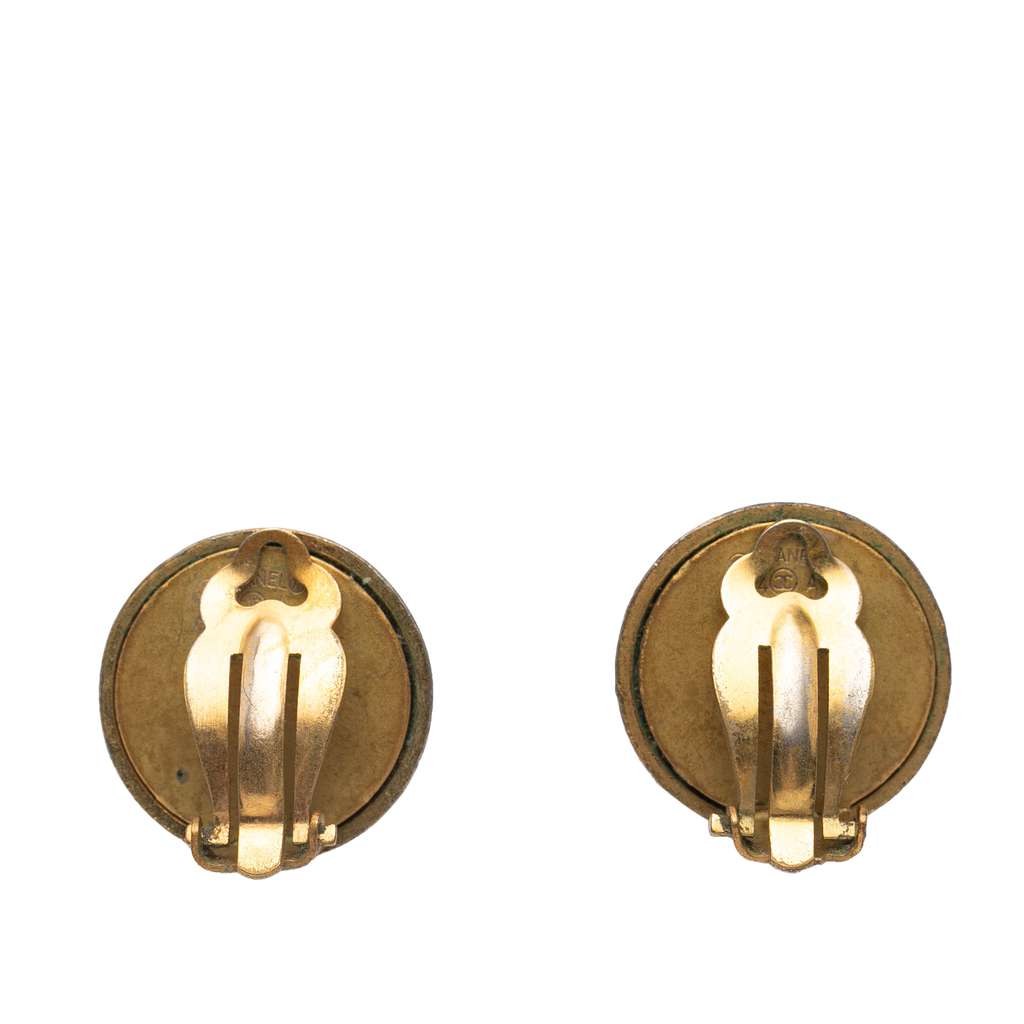 Chanel Gold Plated and Acrylic CC Round Clip On Earrings - Back view