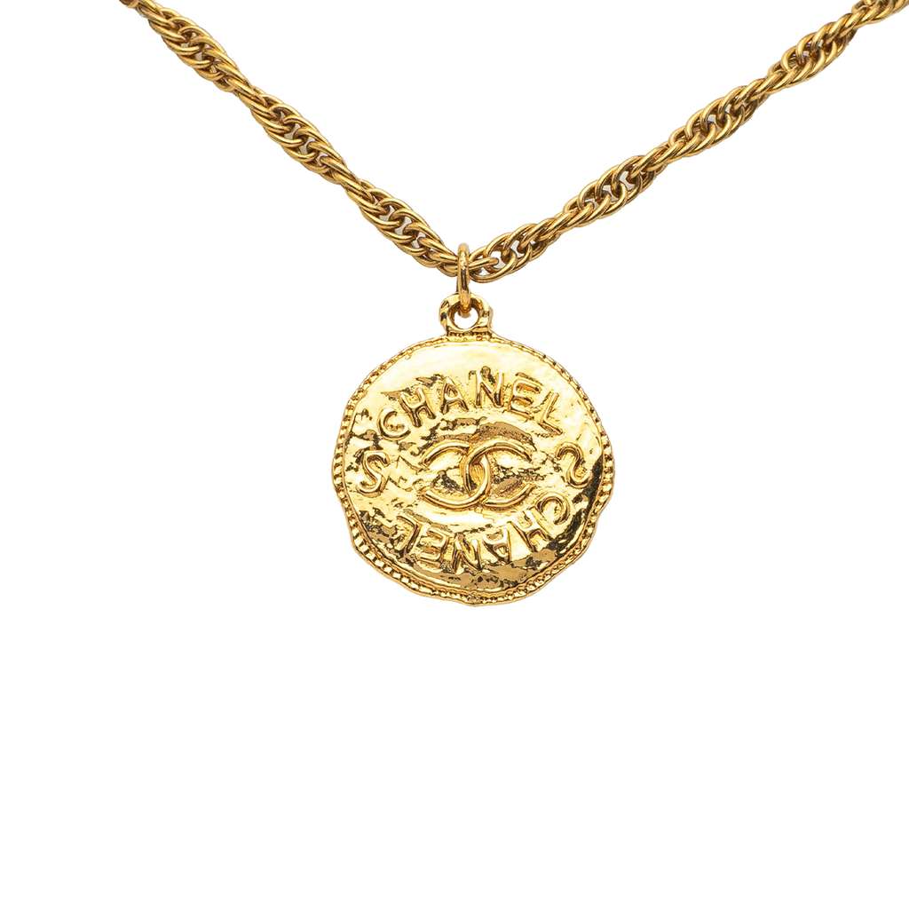 Chanel Gold Plated CC Coin Pendant Necklace