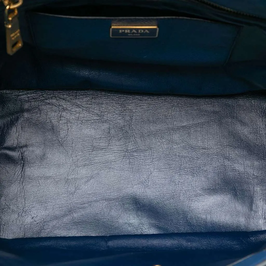 Prada Saffiano Cuir Front Pocket Convertible Tote Blue Leather Good - Model View