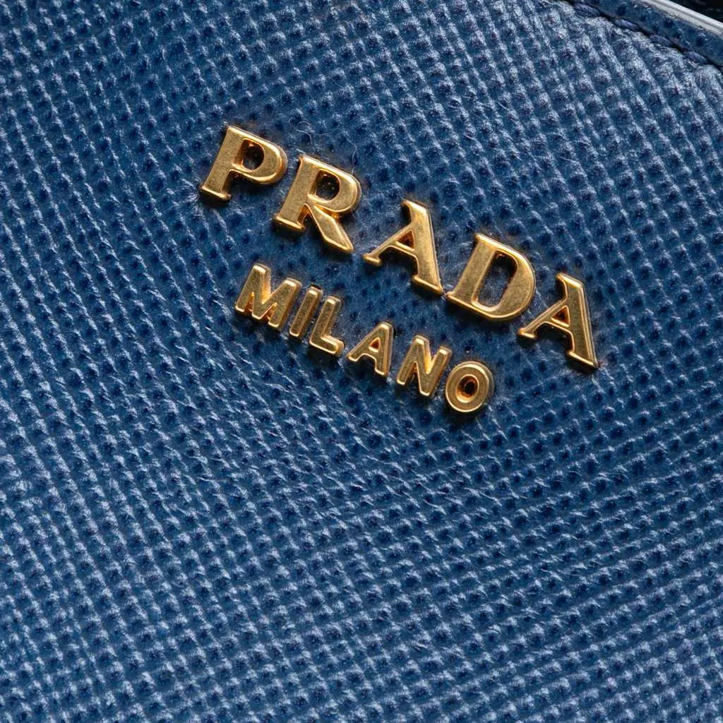 Prada Saffiano Cuir Front Pocket Convertible Tote Blue Leather Good - Box View