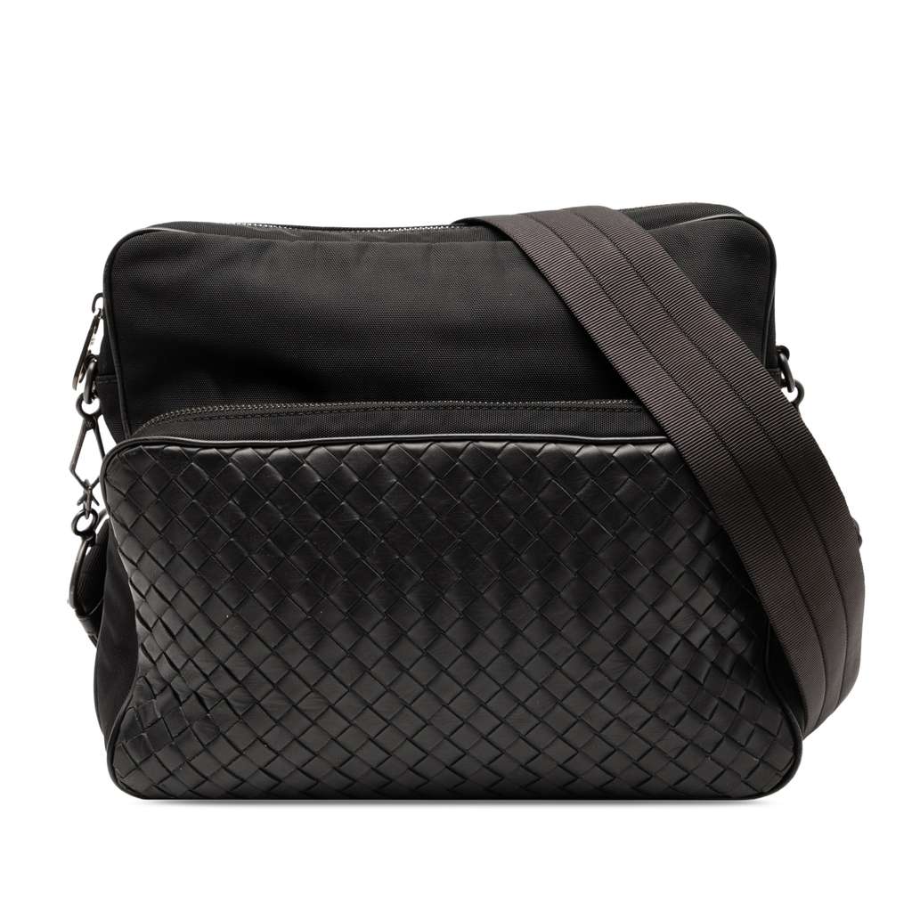 Bottega Veneta Nappa Intrecciato Trimmed Canvas Messenger Bag