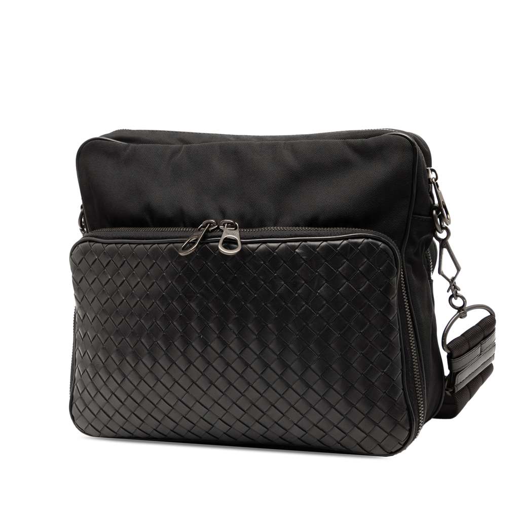 Bottega Veneta Nappa Intrecciato Trimmed Canvas Messenger Bag - Back view
