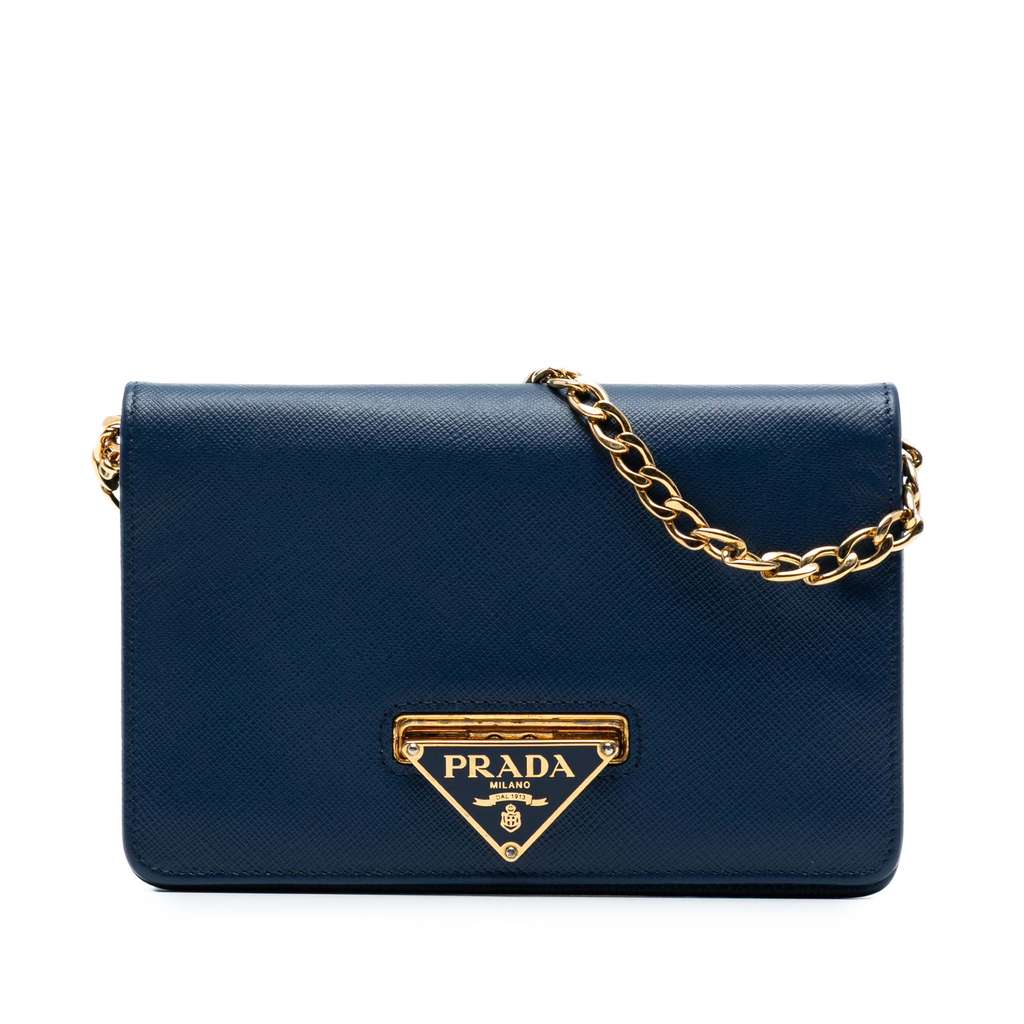 Prada Saffiano Lux Flip Lock Wallet on Chain
