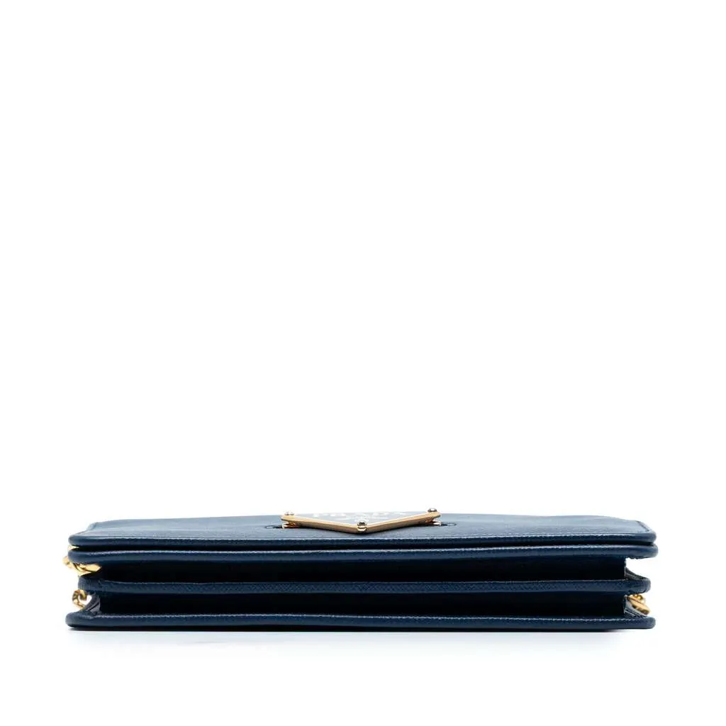Prada Saffiano Lux Flip Lock Wallet on Chain Blue Leather Good - Inside View
