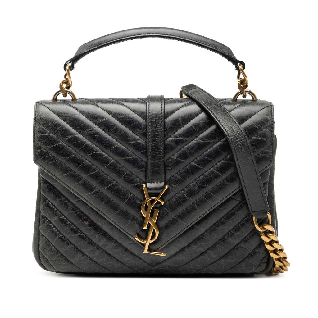 Saint Laurent Medium Chevron Sheepskin Monogram College Satchel