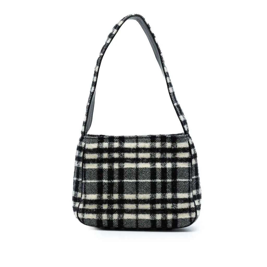 Burberry Vintage Check Wool Shoulder Bag Black Wool Very good - Front View