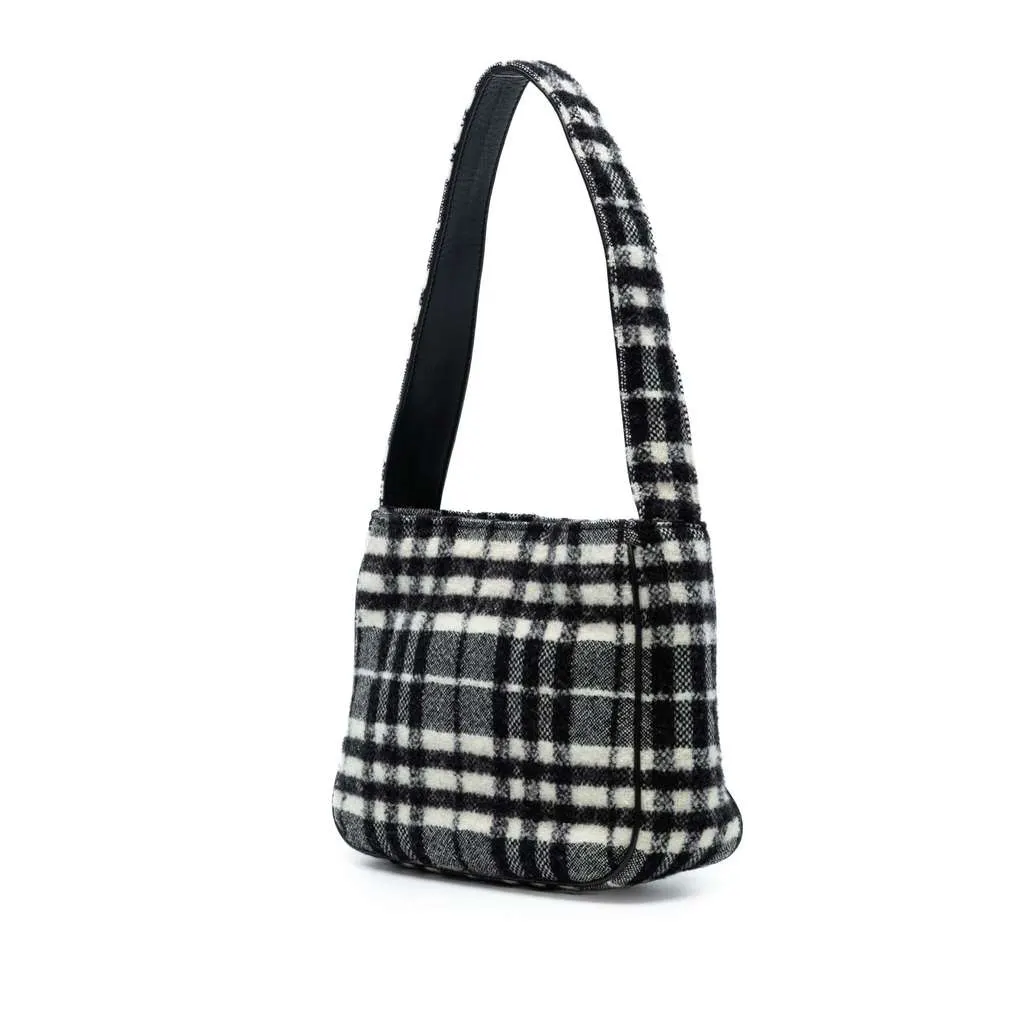 Burberry Vintage Check Wool Shoulder Bag Black Wool Very good - Back View