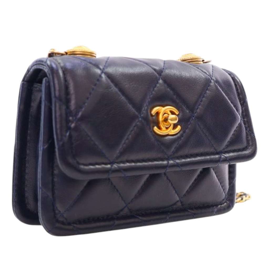 Chanel Mini Quilted Shiny Lambskin Button On Top Flap - Back view