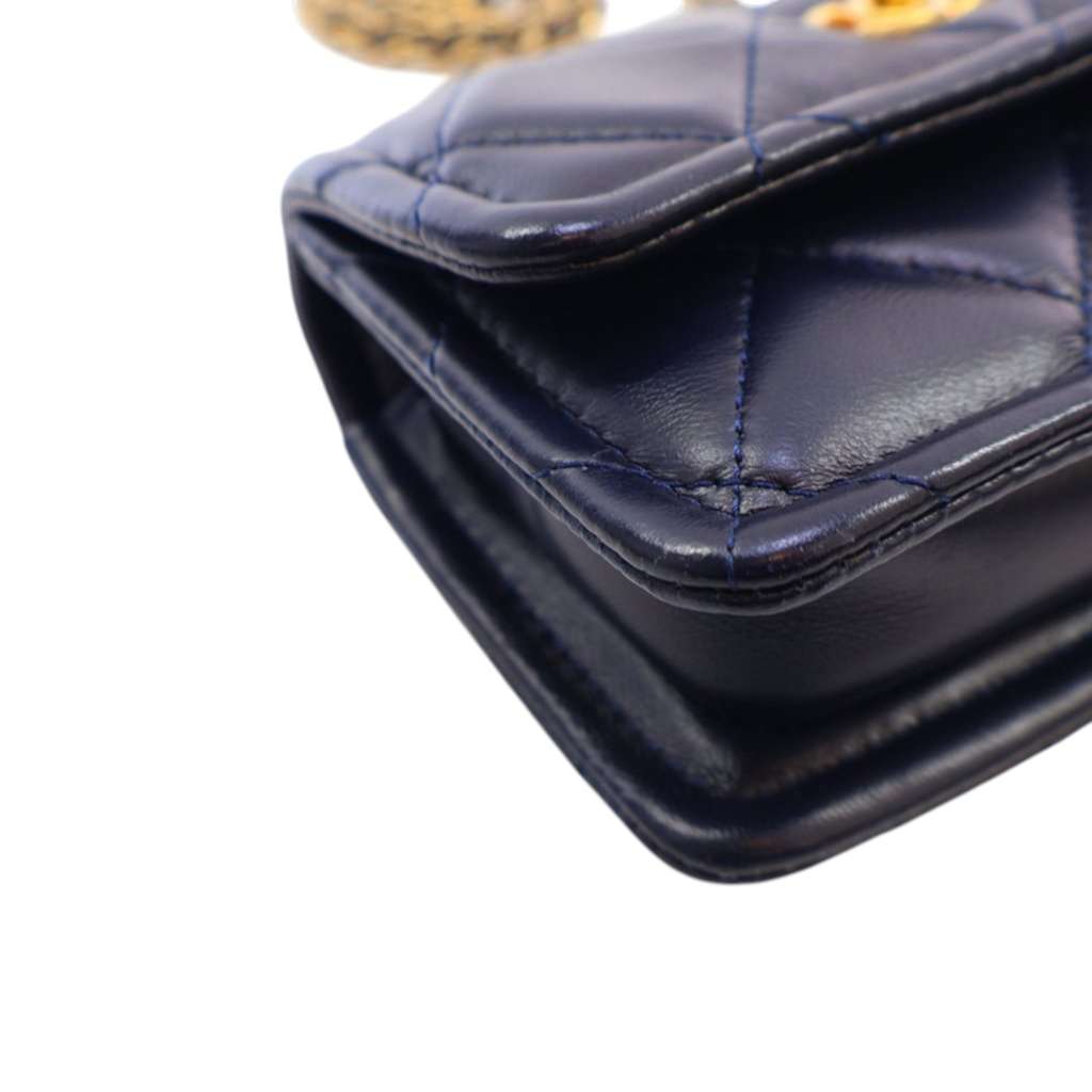 Chanel Mini Quilted Shiny Lambskin Button On Top Flap - Image 13