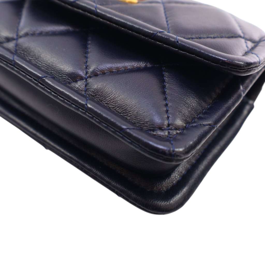 Chanel Mini Quilted Shiny Lambskin Button On Top Flap - Image 15